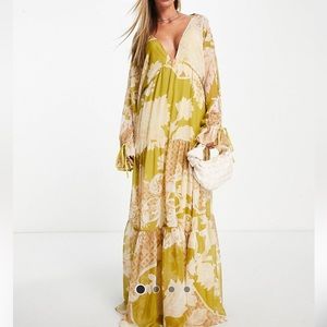 Oversized yellow boho maxi dress
